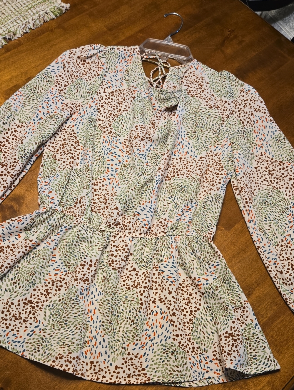 Peplum Blouse, Long Sleeve, Tie Back